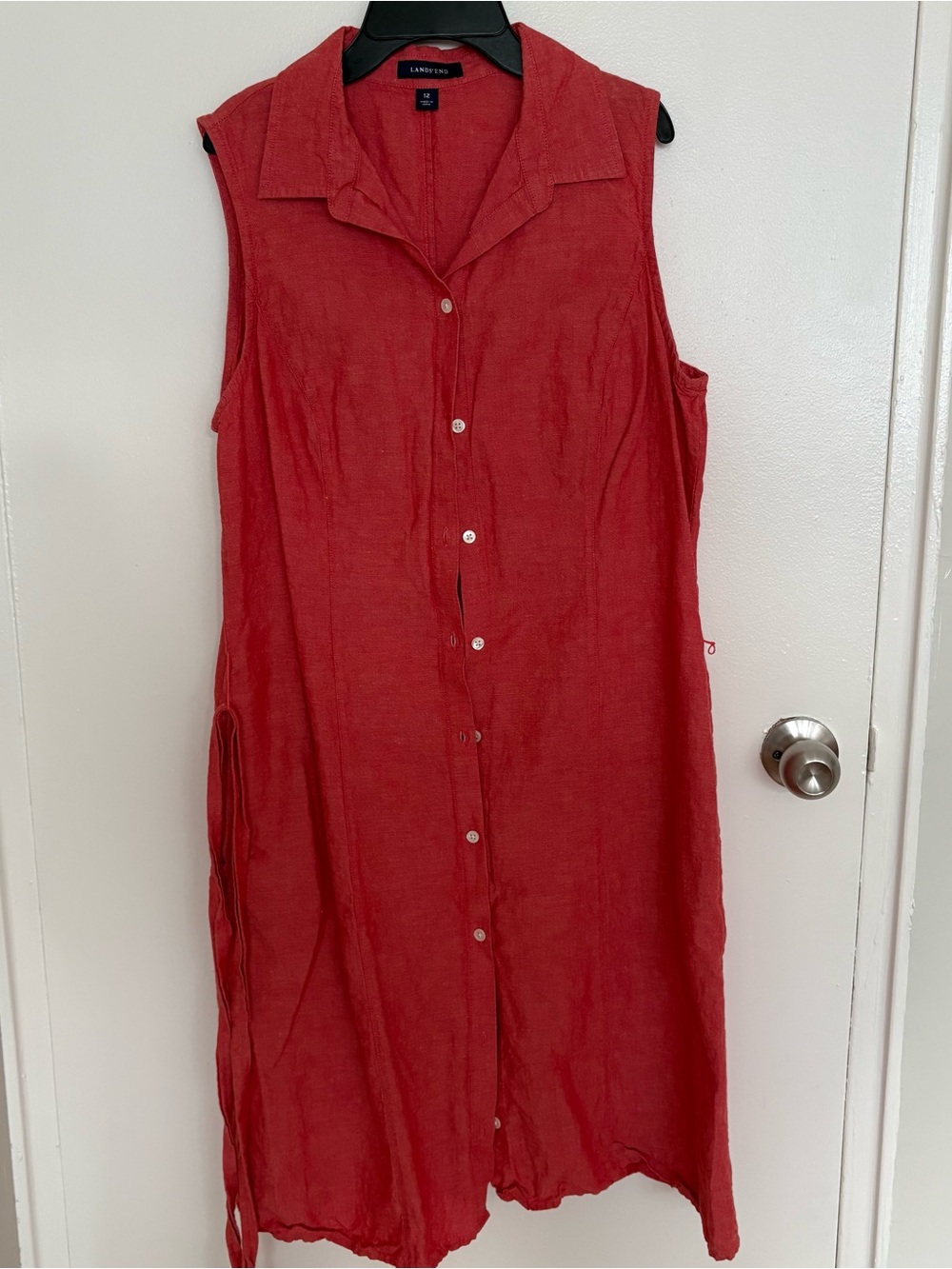 Lands' End Sleeveless Linen Button-Front Dress in Red